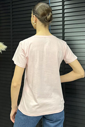 Kadın Dantel İşlemeli Bisiklet Yaka Tişört