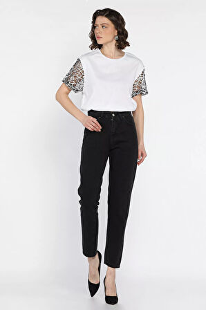 Kadın Yüksek Bel Mom Jeans Kot Pantolon