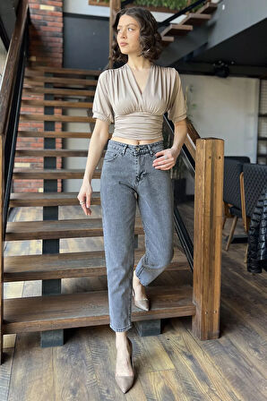 Kadın Yüksek Bel Mom Jeans Kot Pantolon