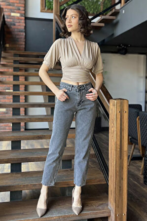 Kadın Yüksek Bel Mom Jeans Kot Pantolon