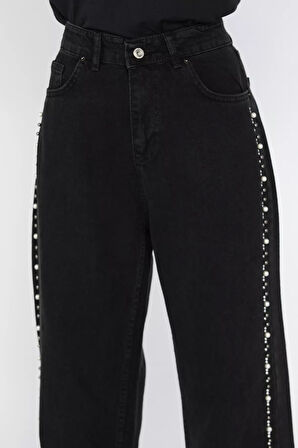 Kadın Kesik Paça Taş İşlemeli Jean Kot Pantolon