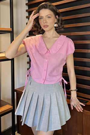 Kol Lastikli Yan Bağcıklı Kadın Gömlek