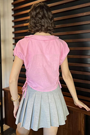 Kol Lastikli Yan Bağcıklı Kadın Gömlek