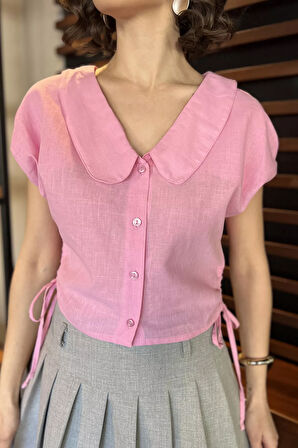 Kol Lastikli Yan Bağcıklı Kadın Gömlek