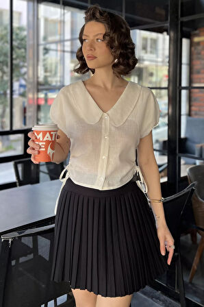 Kol Lastikli Yan Bağcıklı Kadın Gömlek