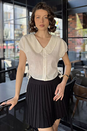 Kol Lastikli Yan Bağcıklı Kadın Gömlek