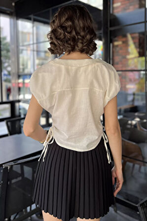 Kol Lastikli Yan Bağcıklı Kadın Gömlek