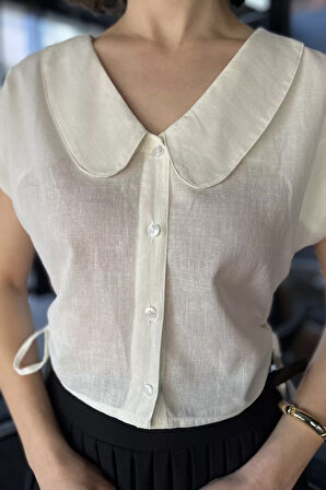 Kol Lastikli Yan Bağcıklı Kadın Gömlek