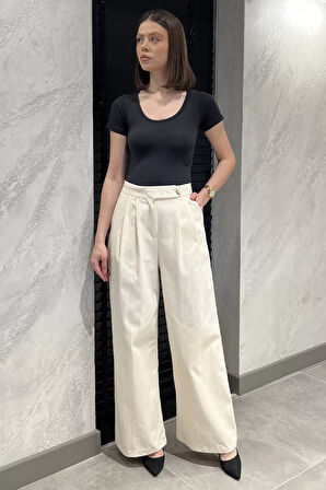 Kadın Bol Paça Keten Pantolon