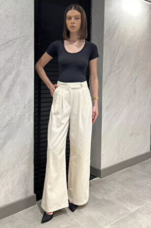 Kadın Bol Paça Keten Pantolon