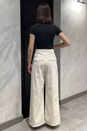 Kadın Bol Paça Keten Pantolon