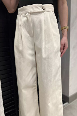 Kadın Bol Paça Keten Pantolon