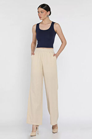 Kadın Bel Lastikli Bol Paça Pantolon
