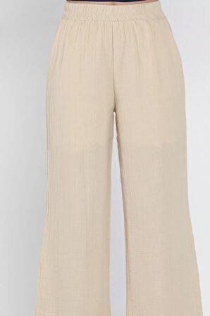 Kadın Bel Lastikli Bol Paça Pantolon