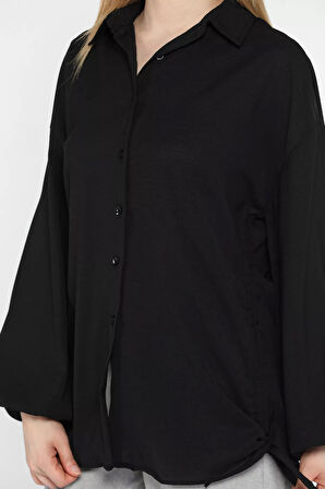 Yan Büzgülü Bağcıklı Kadın Gömlek