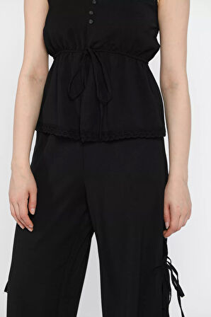 İp Askılı Bel Lastikli Bluz Pantolon İkili Takım