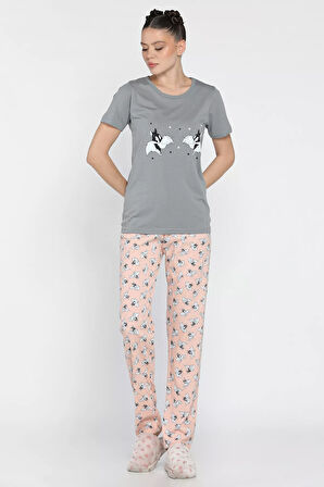 Kadın Baskılı Yarım Kol Pijama Takımı
