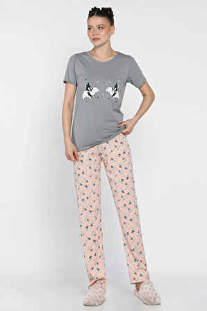 Kadın Baskılı Yarım Kol Pijama Takımı