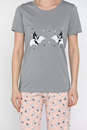 Kadın Baskılı Yarım Kol Pijama Takımı