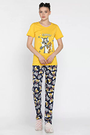 Kadın Baskılı Yarım Kol Pijama Takımı