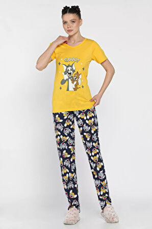 Kadın Baskılı Yarım Kol Pijama Takımı