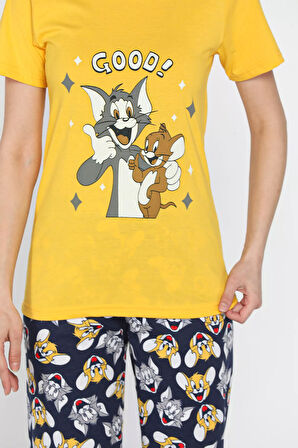 Kadın Baskılı Yarım Kol Pijama Takımı