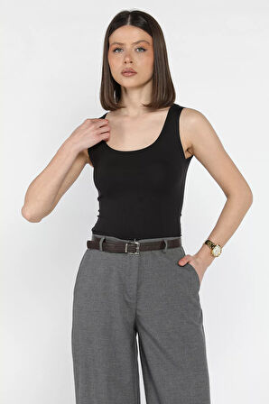Kadın Modal Kumaş Sıfır Kol Likralı Crop Top Bluz