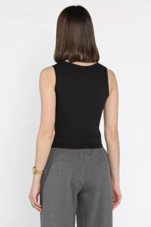 Kadın Modal Kumaş Sıfır Kol Likralı Crop Top Bluz