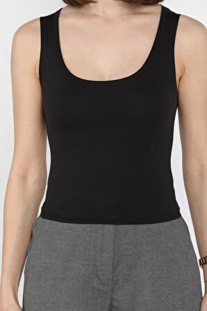 Kadın Modal Kumaş Sıfır Kol Likralı Crop Top Bluz