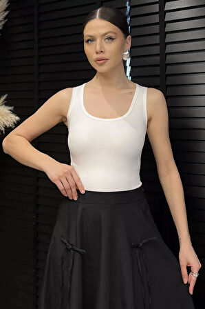 Kadın Modal Kumaş Sıfır Kol Likralı Crop Top Bluz