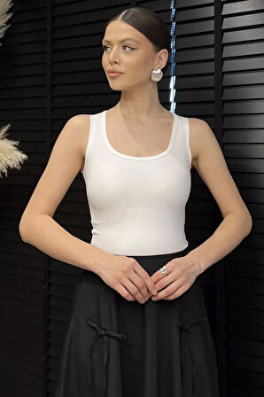 Kadın Modal Kumaş Sıfır Kol Likralı Crop Top Bluz