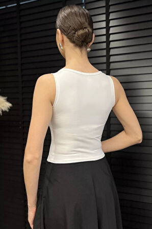 Kadın Modal Kumaş Sıfır Kol Likralı Crop Top Bluz