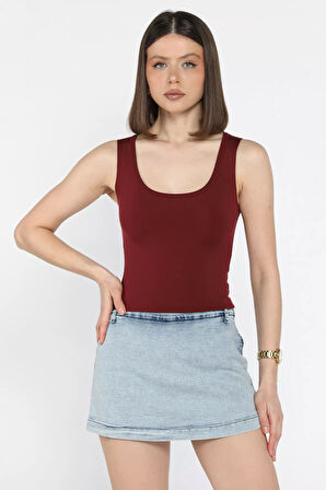 Kadın Modal Kumaş Sıfır Kol Likralı Crop Top Bluz
