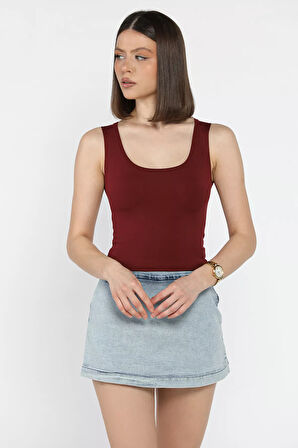 Kadın Modal Kumaş Sıfır Kol Likralı Crop Top Bluz