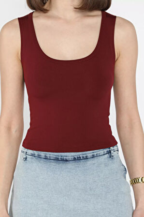 Kadın Modal Kumaş Sıfır Kol Likralı Crop Top Bluz