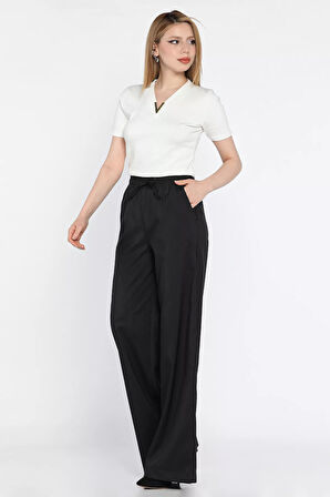 Bel Lastikli Bağcıklı Bol Paça Kadın Pantolon