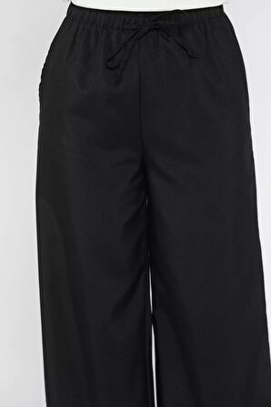 Bel Lastikli Bağcıklı Bol Paça Kadın Pantolon