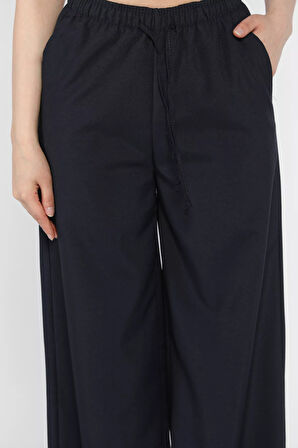 Bel Lastikli Bağcıklı Bol Paça Kadın Pantolon