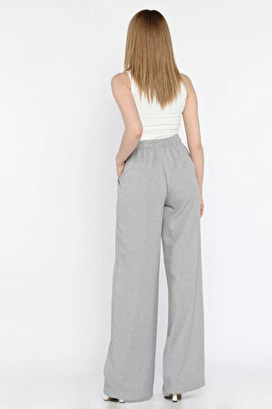 Bel Lastikli Bağcıklı Bol Paça Kadın Pantolon