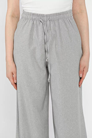 Bel Lastikli Bağcıklı Bol Paça Kadın Pantolon