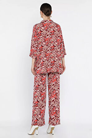 Kadın Desenli Kimono Pantolon İkili Takım