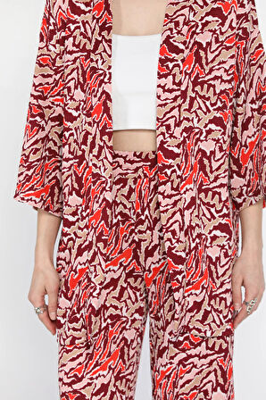 Kadın Desenli Kimono Pantolon İkili Takım