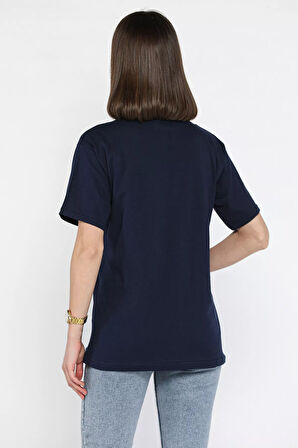 Bisiklet Yaka Taş Detaylı Baskılı Kadın Tişört