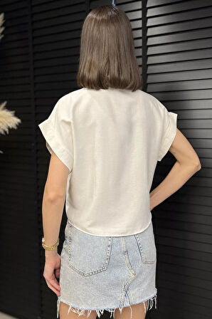 Kadın Ön Bağlamalı Duble Kol Keten Gömlek