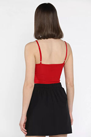 Kadın Ayarlanabilir Askılı Likralı Crop Top Bluz