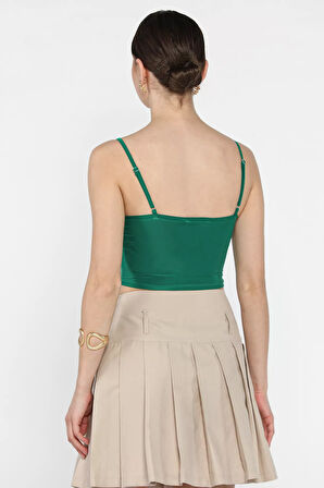 Kadın Ayarlanabilir Askılı Likralı Crop Top Bluz