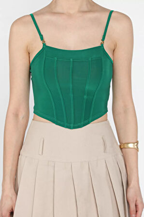 Kadın Ayarlanabilir Askılı Likralı Crop Top Bluz
