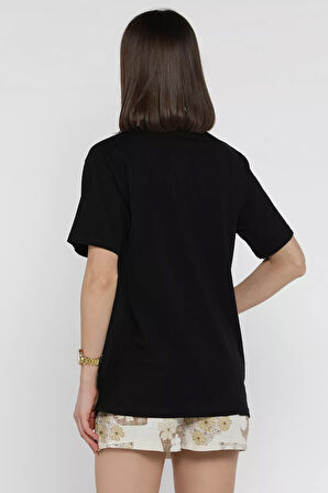 Taş İşlemeli Bisiklet Yaka Tişört