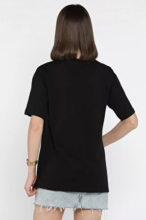 Fiyonk Taşlı Bisiklet Yaka Kadın Tişört