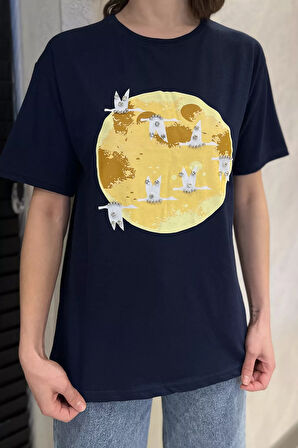 Bisiklet Yaka Taş İşlemeli Baskılı Kadın Tişört